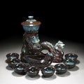 Chinese Gongfu Tea Set - Ceramic Teapot with Infuser, 8 Cups, Semi Automatic Dragon Design for Loose Leaf Tea by Unknown