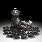 Chinese Gongfu Tea Set - Ceramic Teapot with Infuser, 8 Cups, Semi Automatic Dragon Design for Loose Leaf Tea by Unknown