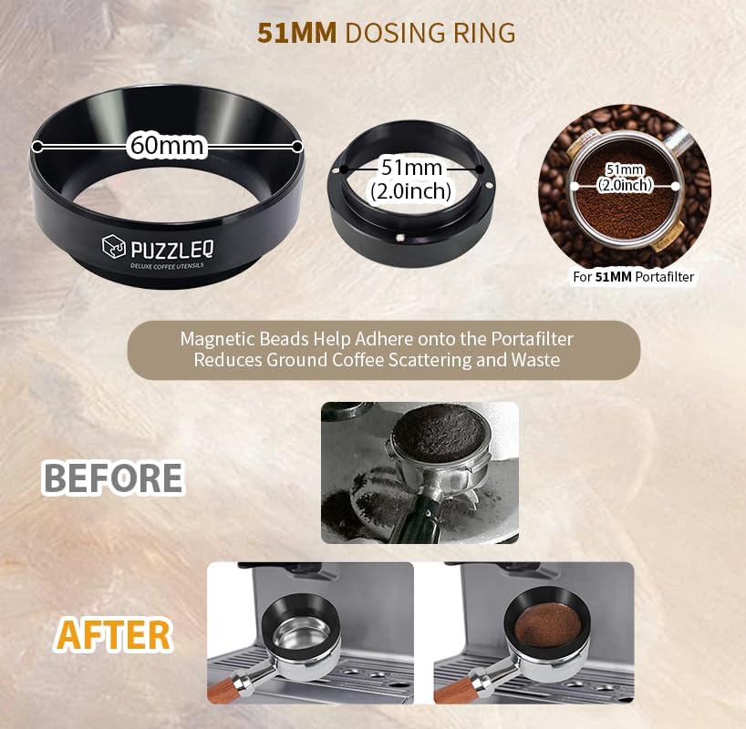51mm Espresso Accessories Kit, Spring Loaded Calibrated Tamper,mat，WDT Tool，Dosing Funnel，Puck Screen kit，Basket Removal Tool ，Cleaning ClothSet， Fits Espresso Coffee Machines and 51 mm Portafilters - Image 5