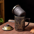 Ceramic Teacup, Chinese Hand Painted Purple Clay Tea Mug with Lid and Infuser, (13oz) Zisha Water Mug Drinkware for Office Home (Color change Black Dragon) - Image 4