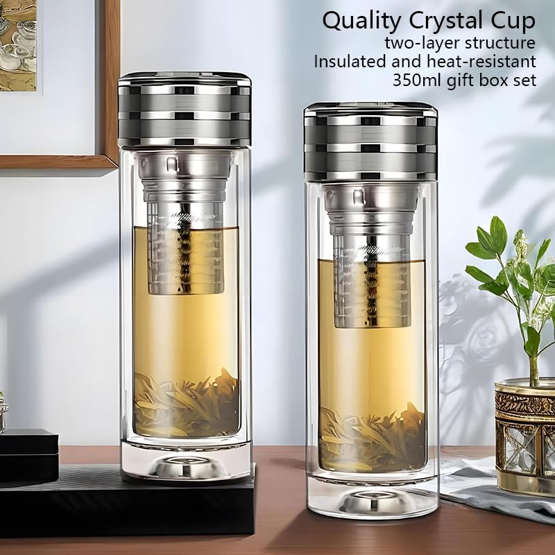300ml/10oz Thickened premium crystal double-layer glass tea cup, insulated water drinking vessel, multi-purpose sealed beverage bottle, glassware filtered water cup - Image 2
