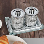 Crystal Salt and Pepper Shakers Set with Tray,Sparkly Crystal Crushed Diamond House Decor for Kitchen,Bling Salt Pepper Jar Container Pot for Countertop,saleros para cocina elegantes,Silver - Image 6