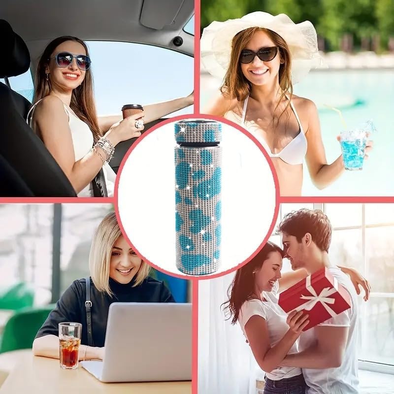 17 oz Bling Stainless Steel Water Bottle Rhinestone Vacuum Water Bottle Glitter Bottles Diamond Vacuum Flask Mug Gift Girls Women (500ml),Cow Sky Blue - Image 6