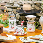 Strawberry Ceramic Manual Coffee Grinder, Hand Crank Coffee Bean Mill, Pour Over Dripper, Milk Pitcher & Mug, Vintage Floral Coffee Maker Kit for Home Kitchen Café Brewing (Manual Coffee Grinder) - Image 4