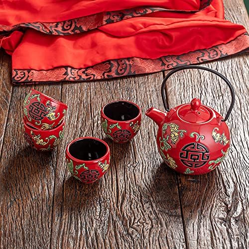 Wedding Supplies, Wedding Tea Set, Chinese Traditional Wedding Decoration Red Tea Set, Kung Fu Tea Set for Wedding Housewarming (Style B) - Image 3