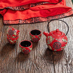 Wedding Supplies, Wedding Tea Set, Chinese Traditional Wedding Decoration Red Tea Set, Kung Fu Tea Set for Wedding Housewarming (Style B) - Image 3
