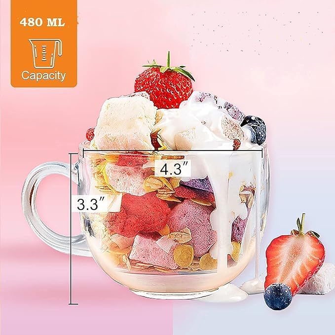 Large Coffee/Green Tea Mug 450ml – Set of 2 | Multipurpose Glass Cups with Handle for Coffee, Cappuccino, Espresso, Soup, Milk & Beverages | Jumbo Clear Glass Mug - Image 4