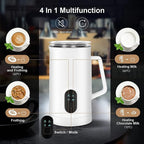 Milk frother, 4 in 1 milk frother with heating function, 580ml/19.6oz Automatic hot and cold coffee foamer, Latte, Cappuccino, Macchiato, Hot Chocolate, milk steamer with temprature control (1, Black) - Image 3