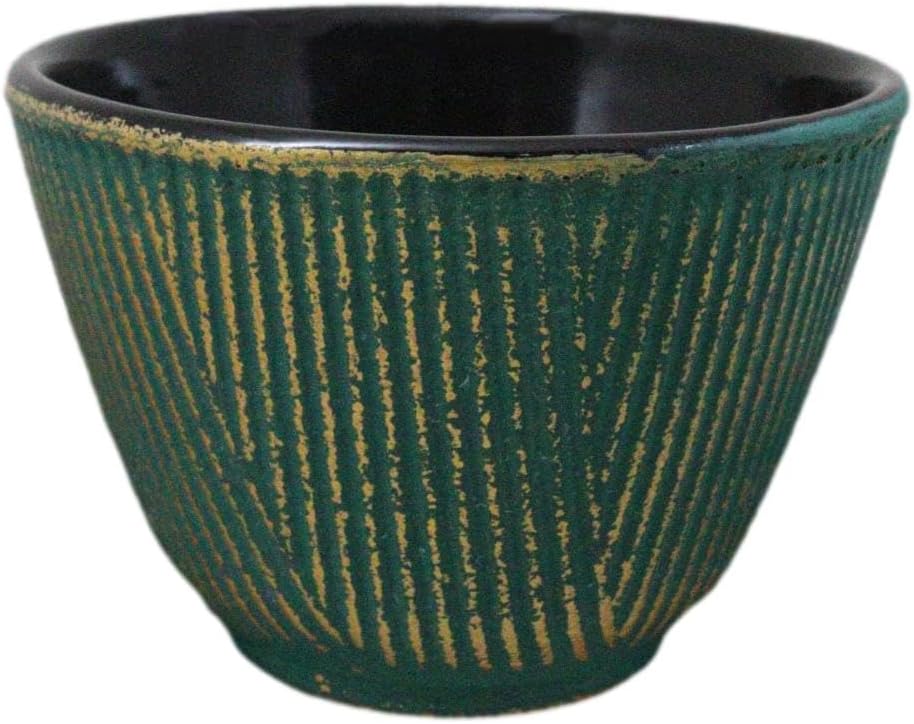 Ebros Gift Pack Of 4 Japanese Traditional Tetsubin Style Textured Surface Cast Iron Tea Cups Teacups Drinkware Tea Service Far East Decorative Accent (Green With Gold Hues) - Image 6