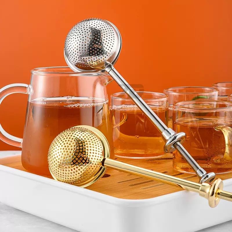 Stainless Steel Tea Ball Infuser with Long Handle, 3 Colors - Image 2