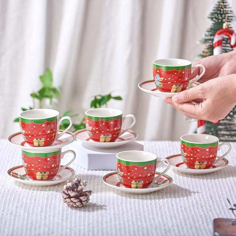 Christmas Espresso Cups & Saucers Set of 6, 3oz Small Coffee Mugs, Ceramic Demitasse Cup for Tea, Latte, Expresso Shot Cup for Espresso Machine & Coffee Maker, Christmas Gifts for Coffee Lovers - Image 7