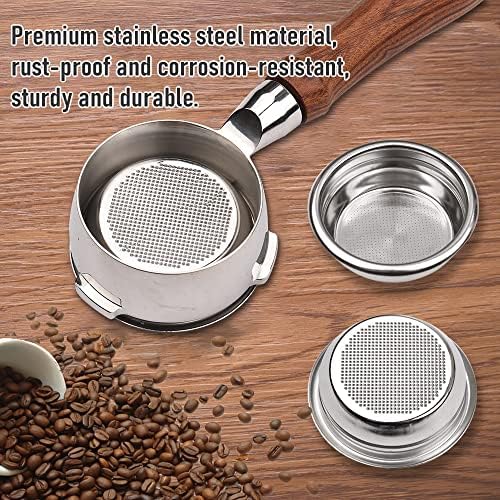 Bottomless portafilter,58mm 3 Ears Stainless Steel Bottomless Naked Portafilter Wooden Coffee Handle Cup Filter Basket Replacement for Barsetto BA101 BA102 Calphalon Temp IQ - Image 5