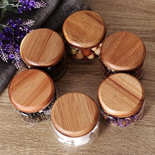 SAIOOL Kitchen Canisters Set of 6-8.5oz Glass Spice Jars With Acacia Airtight Lid and Labels Round Spice Bottles for kitchen Seasoning Baby Food Kids Snacks Meal Prep Containers Candle - Image 6