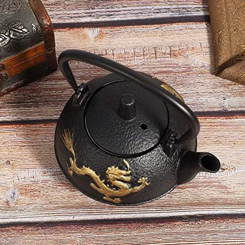 Tea Kettle, Chinese Style Tea Kettle Cast Iron Teapot with Gold Dragon Pattern Collectible Crafts for Tea House Restaurant Family Loose Leaf and Tea Bags - Image 5