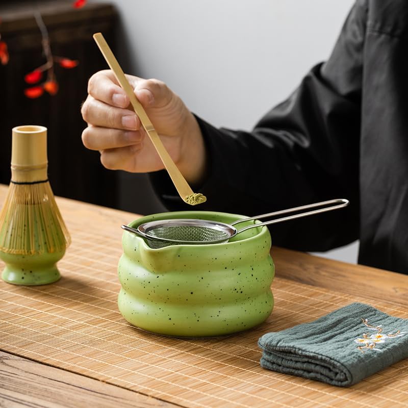 Matcha Tea Making Set 7 Piece Pack in Matcha Green, Ceramic Japanese Style Tea Ceremony Kit with Bowl, Whisk, Scoop and Stand for Home Use - Image 4