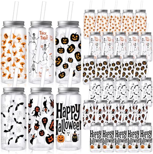 Skylety 30 Pcs Halloween Cups with Lids Straws 13.5 oz Bloody,Pumpkin by Skylety