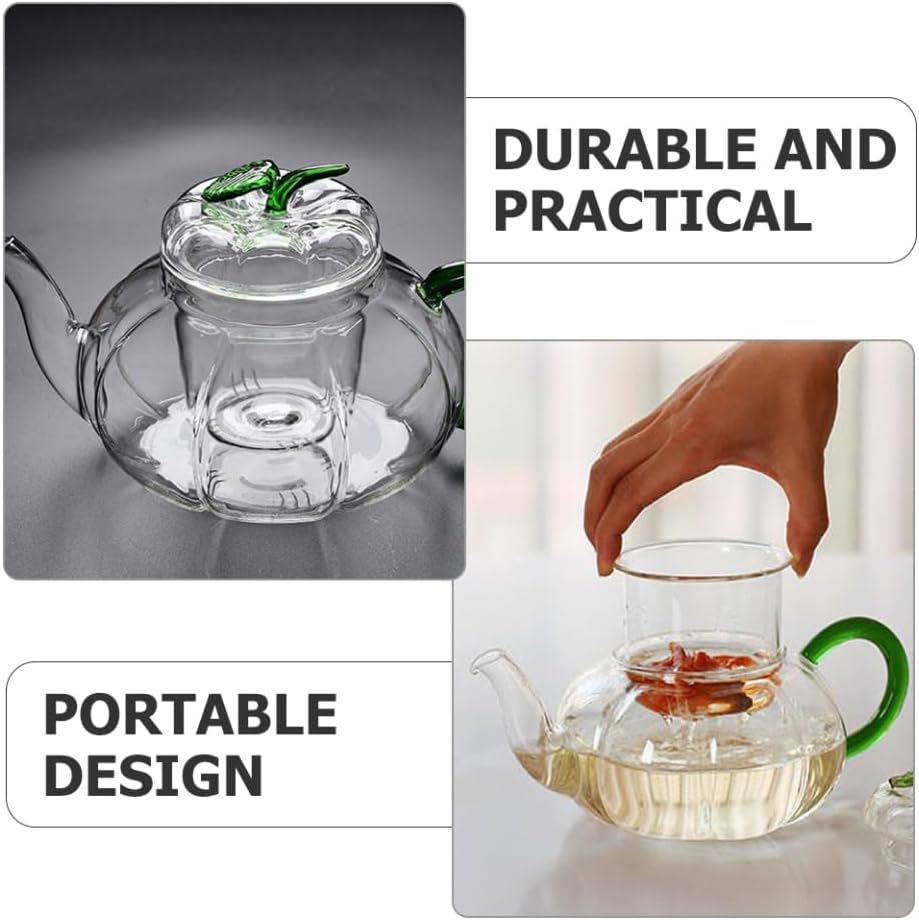 MAGICLULU Creative Pumpkin Shaped Heat Resistant Glass Teapot with Removable Infuser Kung Fu Tea Maker for Loose Leaf Tea Elegant and Easy to Clean Glass Infuser - Image 5