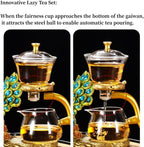 Glass Teapot Set with Infuser Semi Automatic Tea Set Lazy Kungfu Attraction Drip Rotating Magic Teapot Set (Peacock) - Image 3