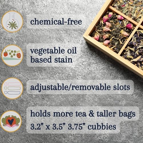 Tea Organizer Box Food Safe Chemical Free Bamboo Storage Chest Tall, Adjustable Cubbies (6-Slot 11" x 8.1" x 4.2" Blank) - Image 4