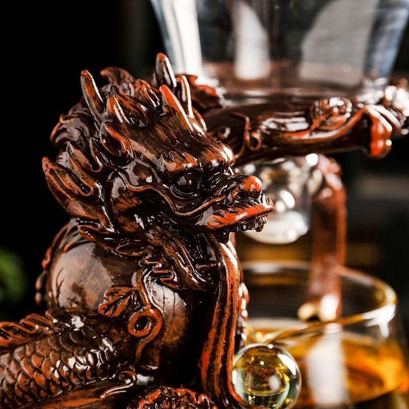 Glass Teapot Set with Infuser Semi Automatic Dragon Tea Set with 6 Small Cups (red dragon) - Image 2
