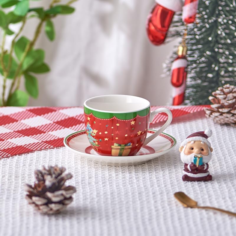 Christmas Espresso Cups & Saucers Set of 6, 3oz Small Coffee Mugs, Ceramic Demitasse Cup for Tea, Latte, Expresso Shot Cup for Espresso Machine & Coffee Maker, Christmas Gifts for Coffee Lovers - Image 4