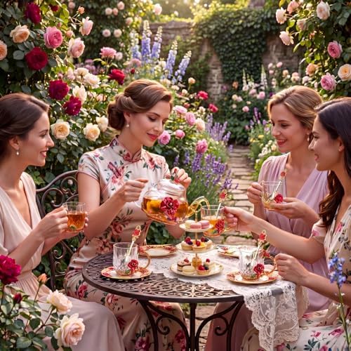 Maxdot 5 Pcs Floral Glass Tea Set, 14 oz Rose Teapot with Infuser - Image 4