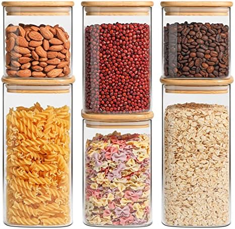 ComSaf Glass Pantry Storage Containers (0.7Qt/1.2Qt/1.6Qt) Set of 6, Square by ComSaf