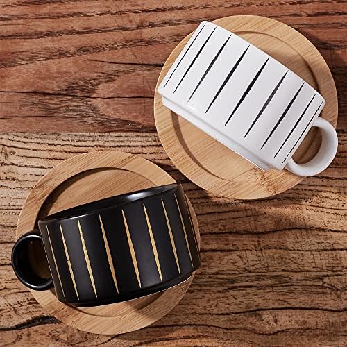 LUKA Porcelain Espresso Cup with Saucer and Metal Stand, 6 Ounce Stackable Ceramic Demitasse Espresso Mugs Cappuccino Cups Set for Latte,Coffee,Cafe Mocha,Tea(Set of 4) - Image 3