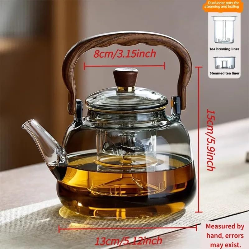 Glass Teapot,40.6oz/1200ml Large-capacity teapot,Dual-layer inner liner design,Suitable for scented tea and loose tea leaves - Image 2