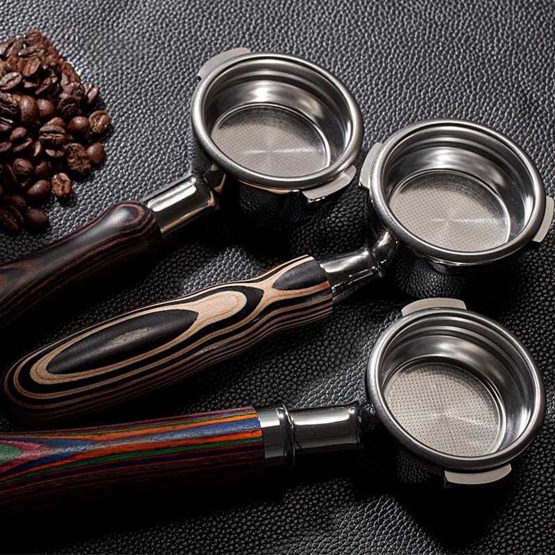 Coffee Bottomless Portafilter, Compatible For IKAPE,Colored Wooden Handle 51mm / 54mm / 58mm(51mm-3Ears-Delonghi) - Image 4