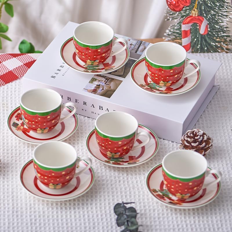 Christmas Espresso Cups & Saucers Set of 6, 3oz Small Coffee Mugs, Ceramic Demitasse Cup for Tea, Latte, Expresso Shot Cup for Espresso Machine & Coffee Maker, Christmas Gifts for Coffee Lovers - Image 5