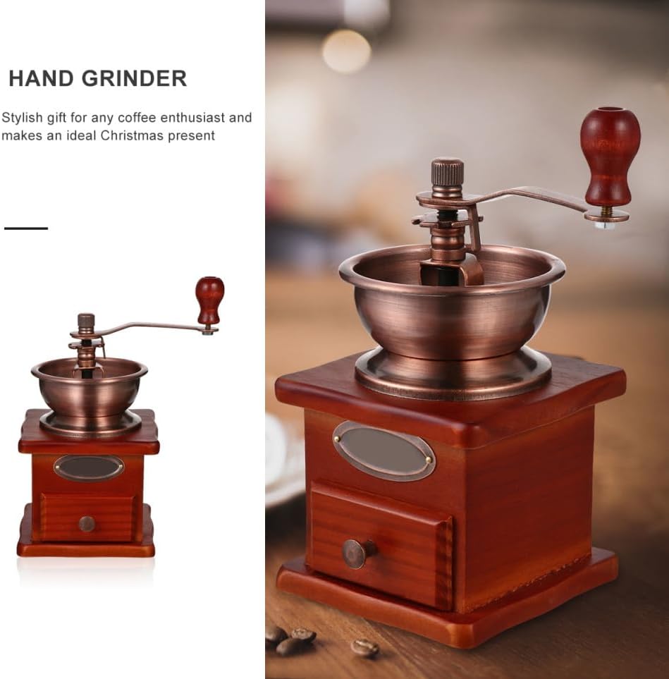 Ipetboom Manual Coffee Bean Grinder Ceramic Burr Mill with Wooden Hand Crank Coffee Grinder for Fresh Grounds Iron and Ceramic Material Capacity for Beans and Grains - Image 3