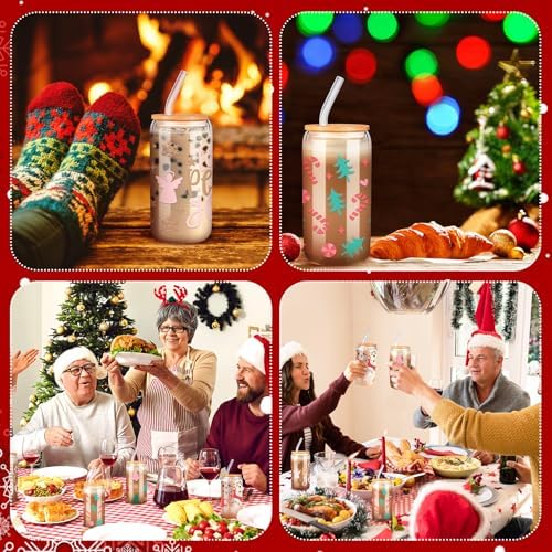SiliFine 6 Pcs Christmas Glass Cups, 16 oz with Lids and Straws - Image 6