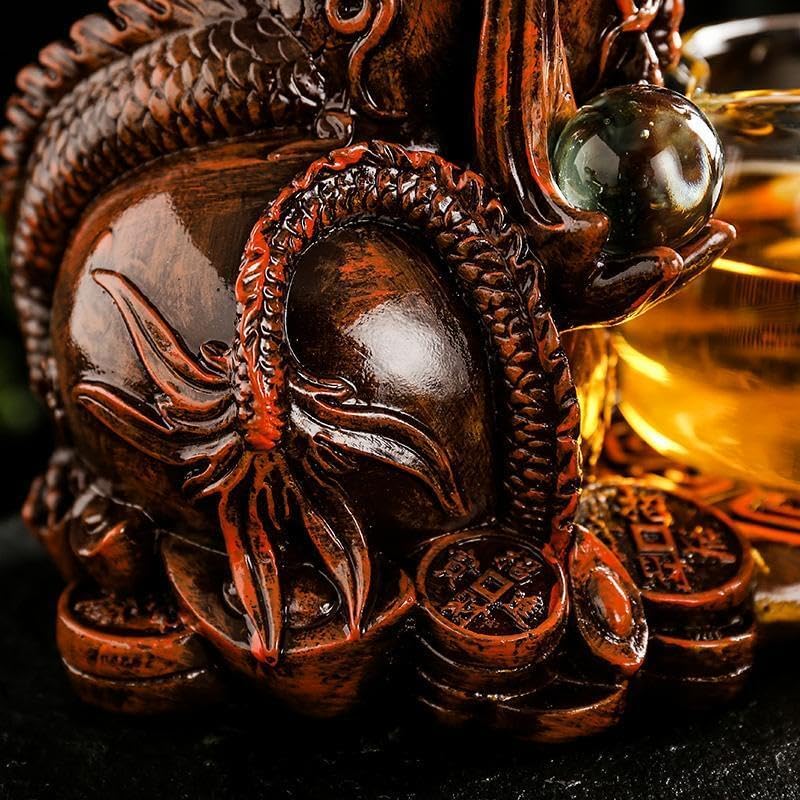 Glass Teapot Set with Infuser Semi Automatic Dragon Tea Set with 6 Small Cups (red dragon) - Image 3