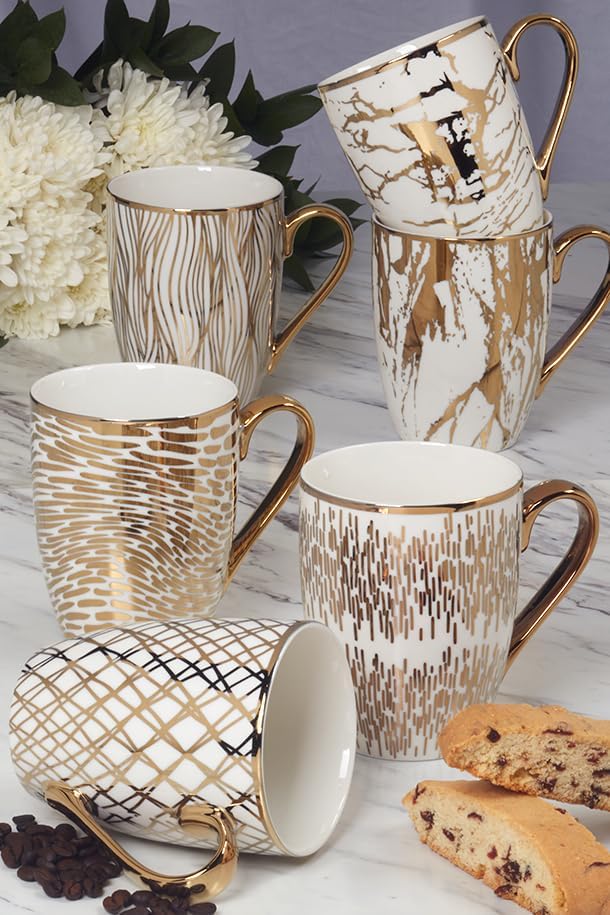 Matrix Gold Porcelain Coffee&Tea Mug Set – Premium Fine Porcelain w/ Elegant Gold-Plated Finish(not microwave safe)Luxury Drinkware-Everyday Dining,Entertaining&Special Occasions,16 Ounces (Pack of 2) - Image 3