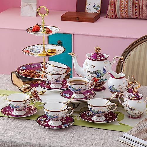 ACMLIFE Bone China Tea Set for Adults with Teapot, Porcelain Tea Party Sets 21-Piece Vintage Floral Fine Bone China Tea Set for 6, 24K Gold English Tea Sets for Women Tea Party for Gifts - Image 2