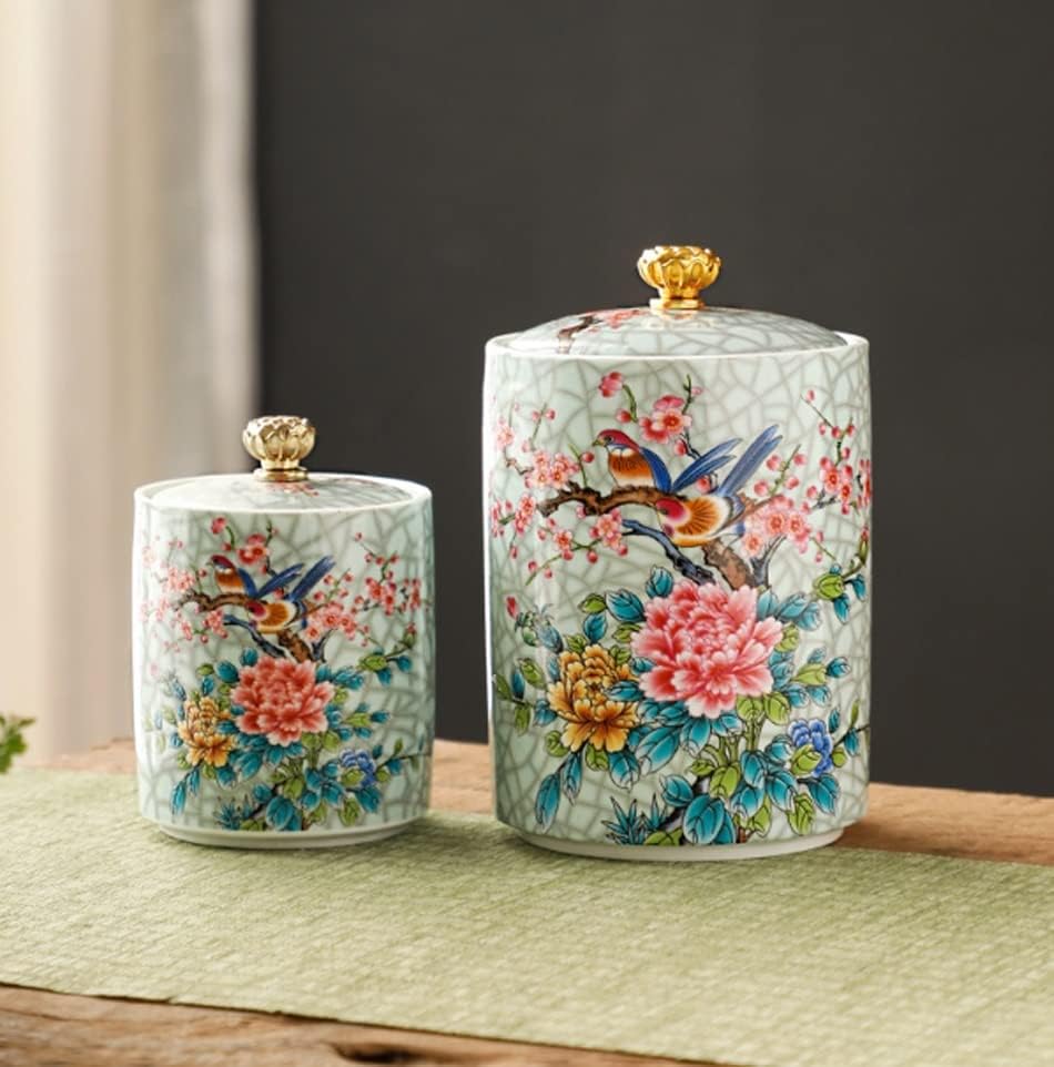 Tea Tin 复古珐琅陶瓷茶罐家庭旅行茶具陶瓷密封罐茶包装盒香料储存 Tea Canister(A,Small) - Image 5