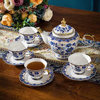 ACMLIFE Tea Sets for Adults, Tea Sets for 4 - Tea Pot Sets Blue, Porcelain Tea Sets for Women with 24K Gold, Fine Bone China, Vintage British Sets for Luxury Gift, Mother's Day(Blue and White) - Image 2