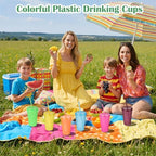 Honeydak 30 Pack Plastic Tumblers with Lids and Straws Bulk, Retro Color - Image 5