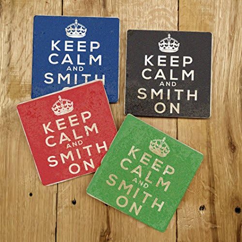Infusion Keep Calm and Smith On - Personalized Tumbled Travertine Coasters - Set of 4 - Image 4