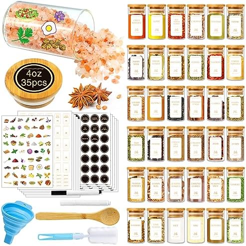 BGraceyy Spice Jars with Labels, 35 Pcs 4 oz Glass Spice Jars with Bamboo Lids, Minimalist Stackable Airtight Spice Containers with 426 labels for Home Kitchen, Pantry, Spice Cabinet, Drawer, Rack by BGraceyyMoments