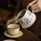 Vintage Ceramic Pour Over Coffee Maker, Handcrafted Coffee Dripper with Matching Server Mug, French Floral Manual Brew Coffee Filter for Coffee Lovers (Color 1) - Image 4