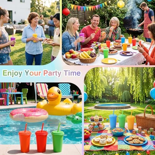 Honeydak 30 Pcs Reusable Plastic Tumbler with Lid&Straw,No Glitter,Solid - Image 6