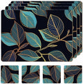 Set of 4 Heat Resistant Cork Placemats for Dining Table with Free Set of 4 Matching Drink Coasters Sage Green Marble Design 16 x 12 Inches Cork Backed Hard Placemats (Blue Gold Botanical) by Moderry
