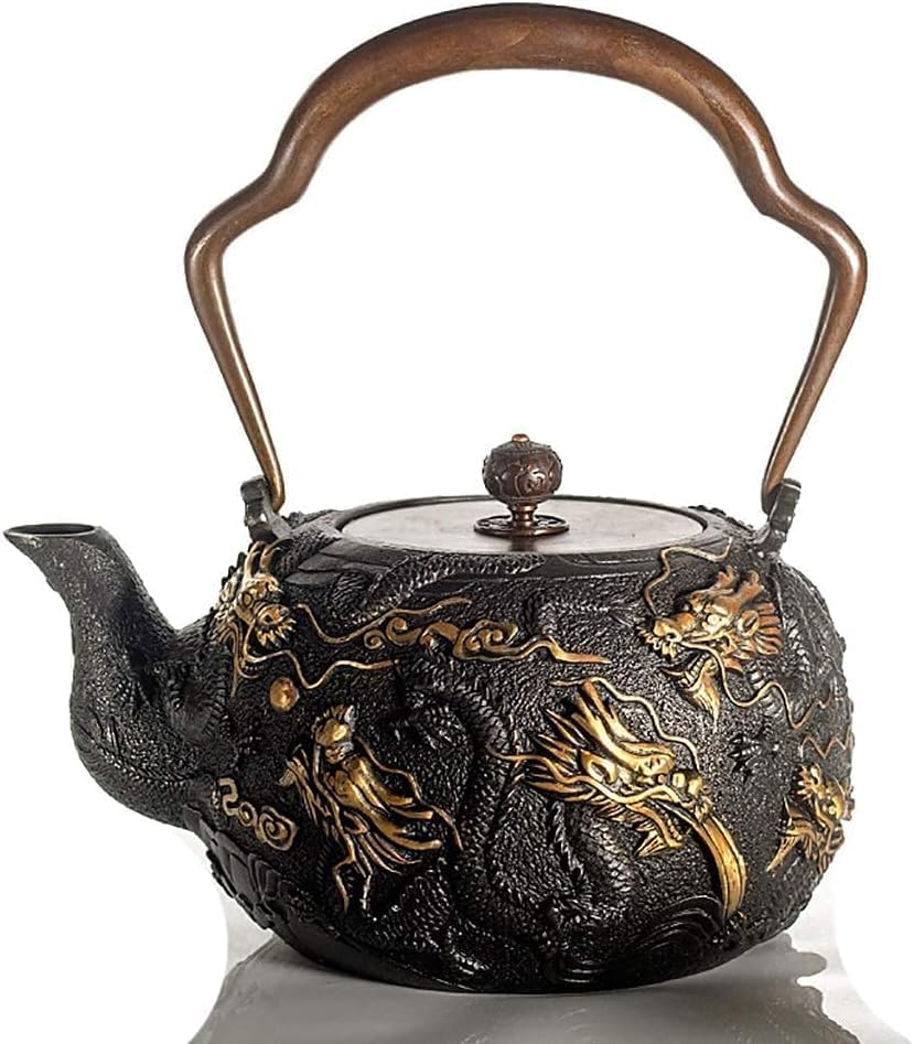 Modern Teapot Cast Iron Teapot, Japanese Style Tetsubin Tea Kettle 1.3L Cast Iron Tea Kettle to Keep Tea Warm Gilding Nine Dragons Pattern High end cast Iron Kettle by Unknown