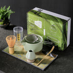 Japanese Matcha Tea Set of 7 Ceremony Matcha Kit with Matcha Bowl(Chawan) with Pouring Spout, Matcha Whisk (Chasen), Scoop (Chashaku), Ceramic Whisk Holder, Scoop Stand，Sifter,Tea Napkin Green - Image 7