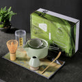 Japanese Matcha Tea Set of 7 Ceremony Matcha Kit with Matcha Bowl(Chawan) with Pouring Spout, Matcha Whisk (Chasen), Scoop (Chashaku), Ceramic Whisk Holder, Scoop Stand，Sifter,Tea Napkin Green by Auerhceram