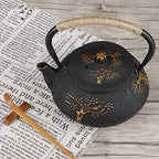 Cast Iron Teapot, 30.4oz Tea Kettle Japanese Tetsubin Tea Pot with Stainless Steel Infuser for Loose Leaf Cast Iron Tea Pot for Stovetop Pine Plum Blossom Pattern - Image 7