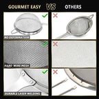 Gourmet Easy Stainless Steel Fine Mesh Strainer Combo, Spill-proof Design - Image 3
