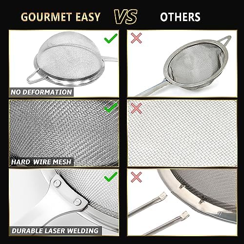 Gourmet Easy Stainless Steel Fine Mesh Strainer Combo, Spill-proof Design - Image 3